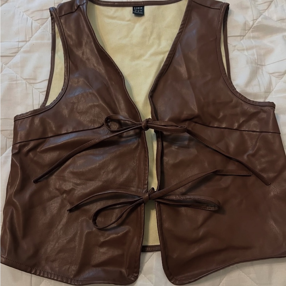 SHEIN Brown Faux Leather Vest